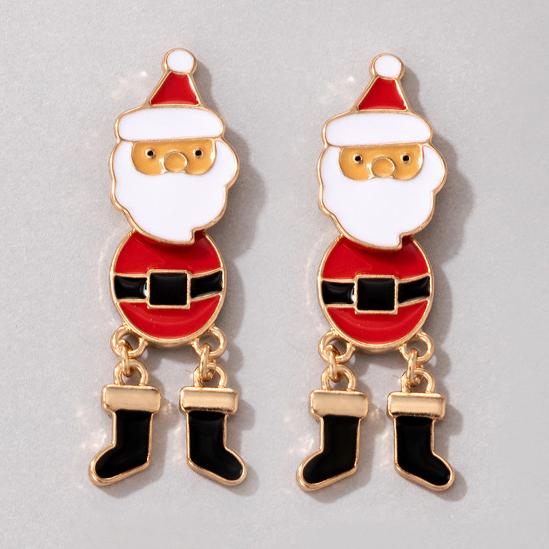 Wholesale Christmas Tree Red and Green Socks Christmas Elk Earrings